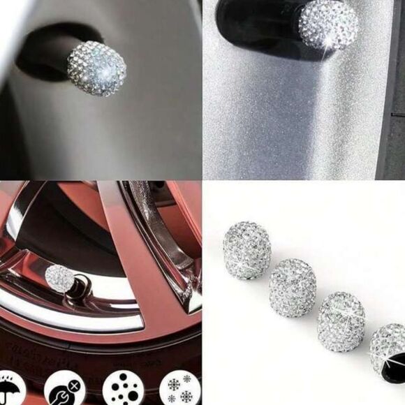 Rydz Bling Series Universal Gemglow Silver Crystal Valve Stem Caps - Picture 4 of 6